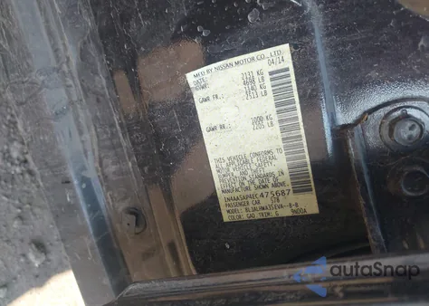 2014 Nissan Maxima 3.5 Sv z USA, uszkodzony, nr VIN 1N4AA5AP4EC475687